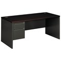 Hon Pedestal Desk, 30 in D, 66" W, 29.5" H, Mahogany/Charcoal, Metal H38292L.N.S